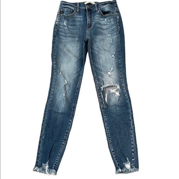 KanCan Distressed Skinny Leg Blue Jeans, size 27, 5 pockets, style #VBK1375A. - Picture 2 of 7